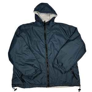 Yukon Trail Reversible Hooded Jacket Navy Blue Nylon Gray Jersey Mens Large L/G